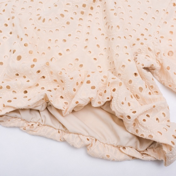 Feminine Eyelet Puff Sleeves Blouse Cute Girly Coquette Cream Medium - Picture 4 of 14